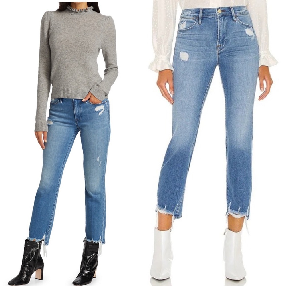 NWT FRAME Denim Le High Laskey Straight Leg Chew Hem Jeans